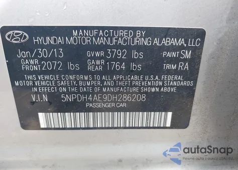 2013 Hyundai Elantra Gls из США, поврежденный, VIN 5NPDH4AE9DH286208